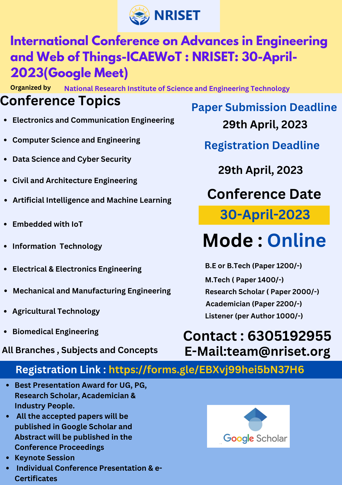 International Conference on Advances in Engineering and Web of Things-ICAEWoT 2023